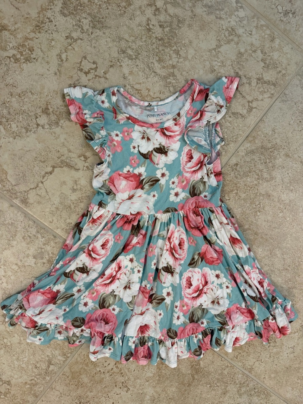 Posh Peanut Vintage Pink Rose Ruffled Twirl Dress 3T-4T